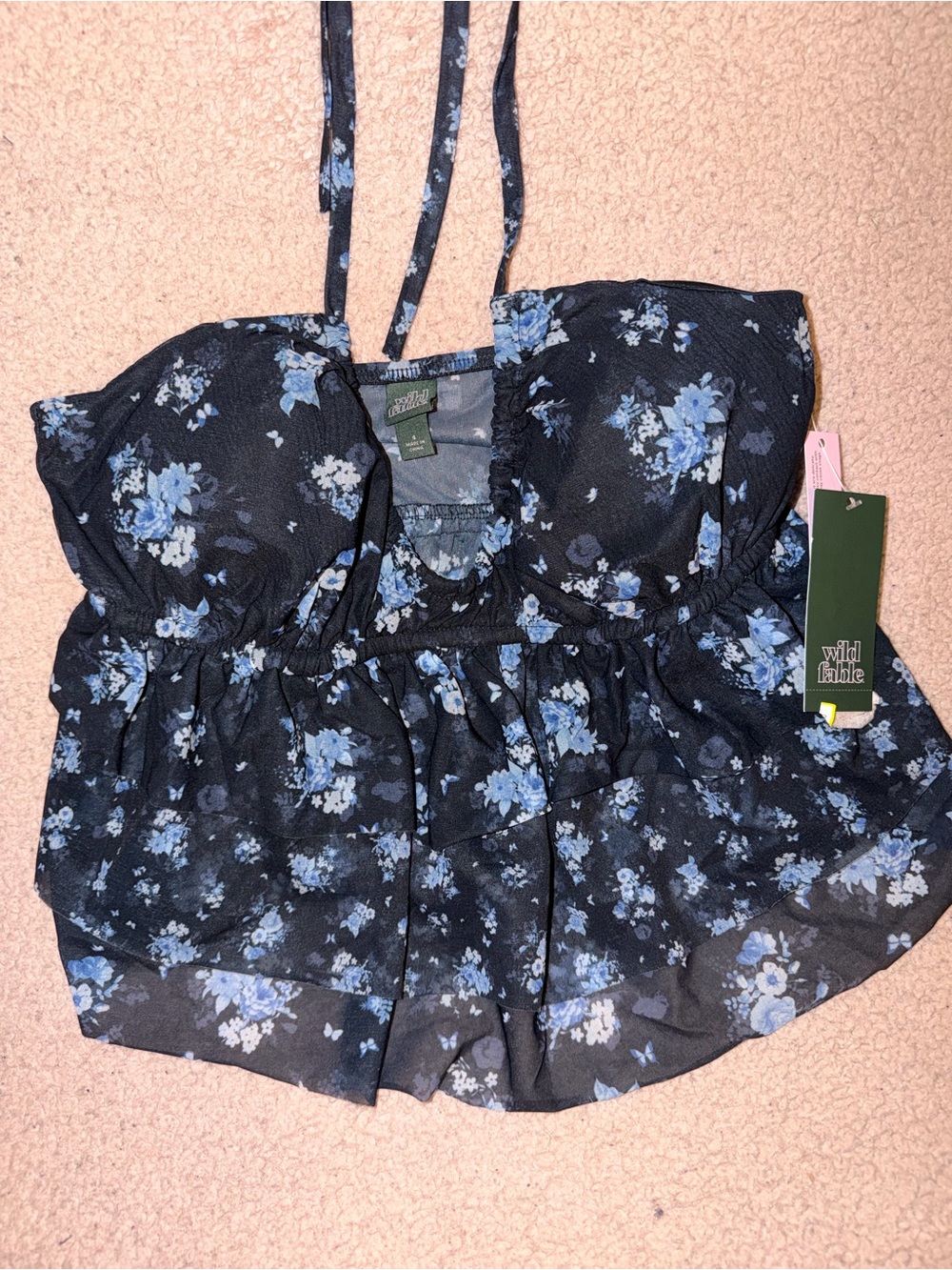 wild fable Black Floral Halter Bustier Camisole with Blue Flowers